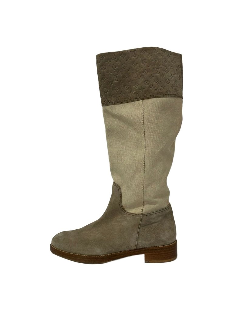 Louis Vuitton Long Boots 37 Beige Gray Brown Monogram